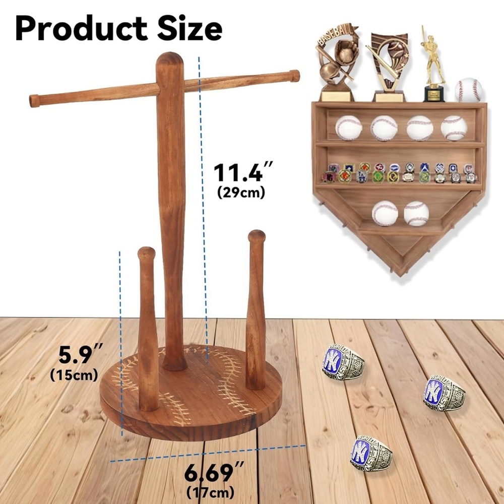 NEW - Wooden Baseball/Softball Drip Necklace Organizer Holder,Baseball Ring Acce - Picture 2 of 6